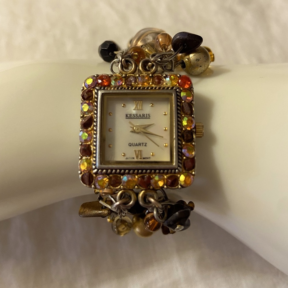 Vintage Charm Bracelet Bangle Watch Gold and Amber Fall Colors